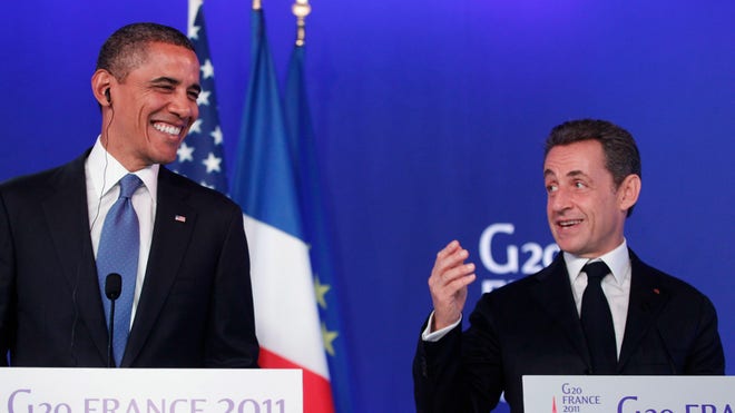 Presidents Barack Obama and Nicolas Sarkozy during a joint press conference at last weeks G20 summit